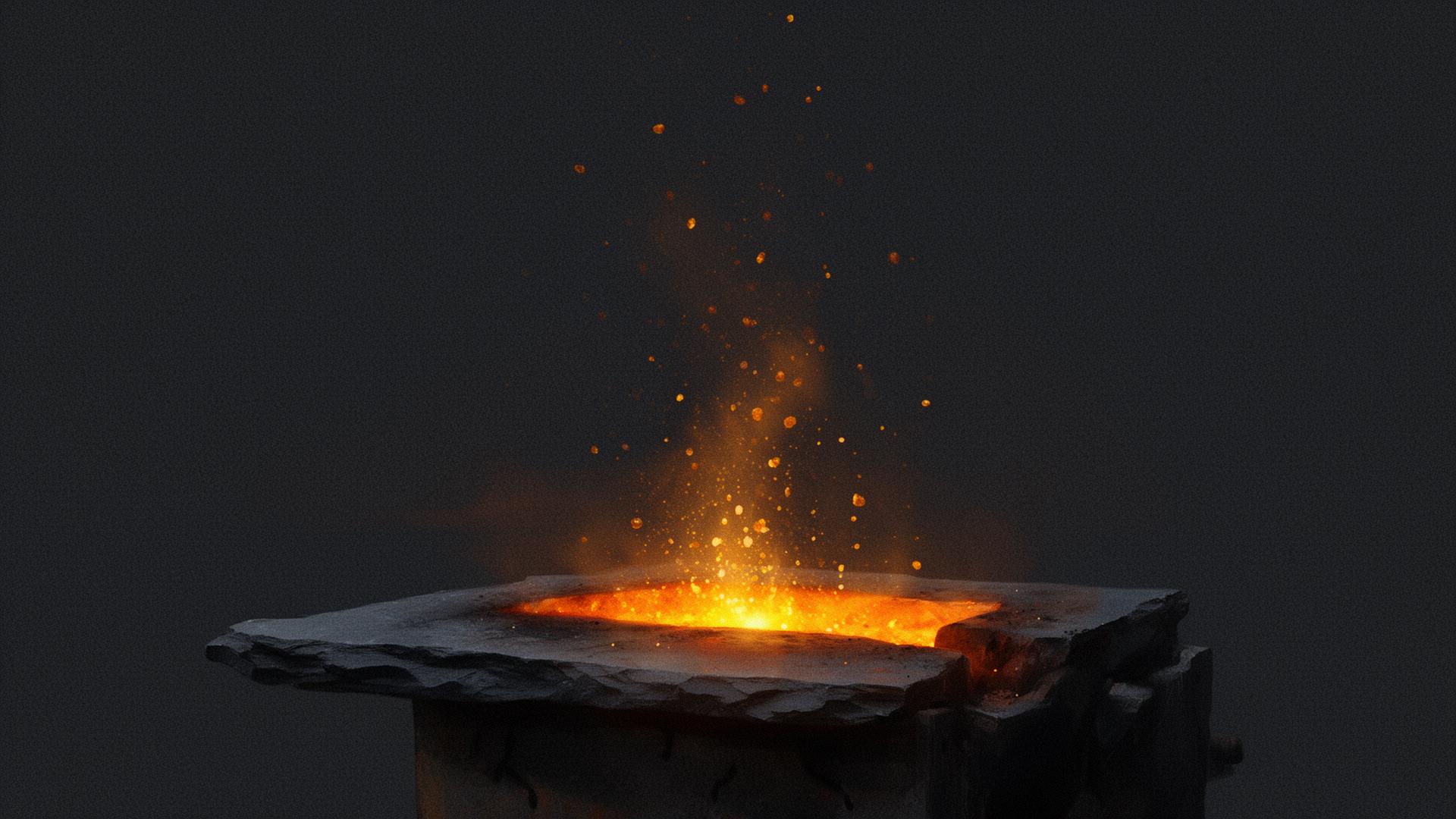 Sparks rising from a forge — symbolic of ideas being shaped into businesses